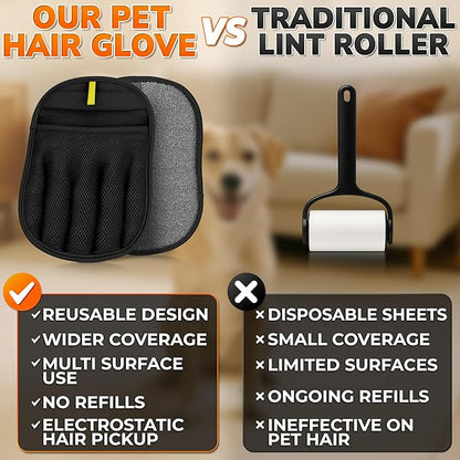 Pet Hair Removal Glove – Electrostatic Five-Finger Fur Remover for Cats & Dogs, Reusable Polyester Glove 9.25"x6.69" for Couch, Carpet, Car Seat, Furniture & Clothing, Great as Cat Mom Gifts