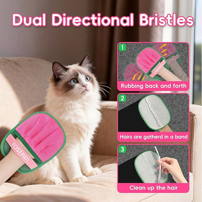 YOSEPATI Thickened Ectrostatic Pet Hair Removal Glove for Cat & Dog, Upgraded Five-Finger Reusable Magic Brush Pet Hair Remover Tool for Couch, Clothing, Carpet & Car Seat (2Pcs-Green & Pink)