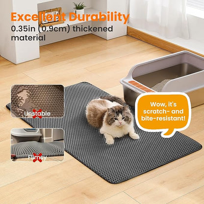 Petinstinct Jumbo Cat Litter Mat, 46x26 Inches Double Layer Honeycomb Litter Trapping Mat, Non Slip Waterproof Urine Proof Extra Large Cat Litter Box Mat, Kitten Supplies and Essentials, XXL, Black