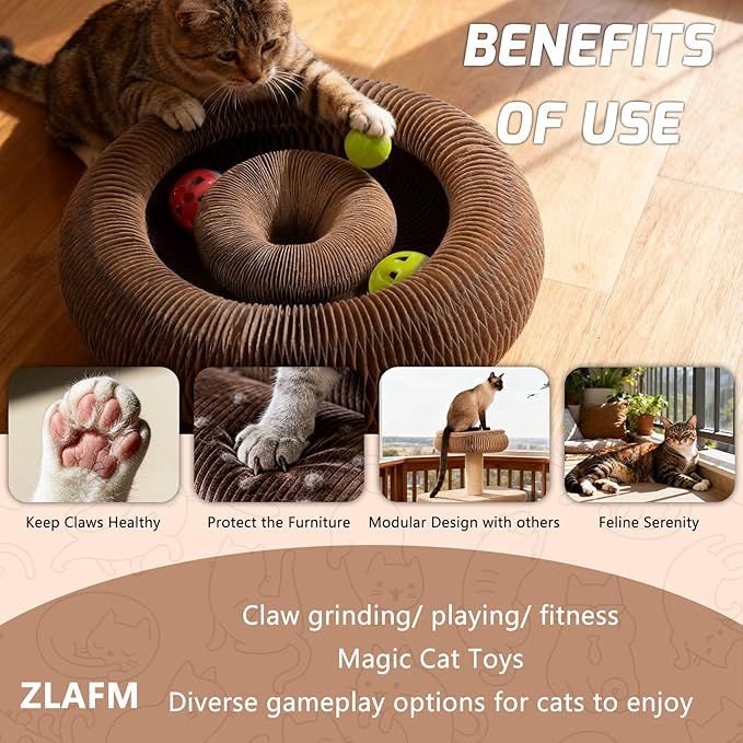 Magnetic Magic Organ Cat Scratcher Toy, Extra-Thick & Large Connectable Cardboard Scratching Board with Bell Ball, Interactive Enrichment Toy for Indoor Cats & Kittens (3 Pack)