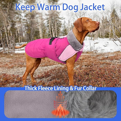 MIGOHI Dog Winter Coat - Reflective Medium Dog Snow Jacket with Thick Turtleneck,Windproof Pet Fleece Vest, Cold Weather Coat for Medium Dogs, Snowproof for Hiking,Camping,L,Rosepink