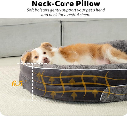 PetFun Orthopedic Dog Bed Couch for Large Sized Pets with Egg Foam Support, Four-Sided Bolster Cushions, Soft Tear-Resistant Fabric, and Removable Machine Washable Plush Cover