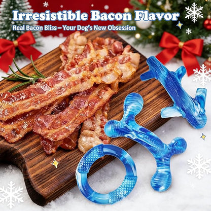 Furdog 3Pack Dog Toys for Aggressive Chewers Dog Chew Toy Tough Dog Toys to Keep Them Busy Bacon Flavor Teething Chew Toys & Dental Health for Large Medium Small Breeds (Blue)
