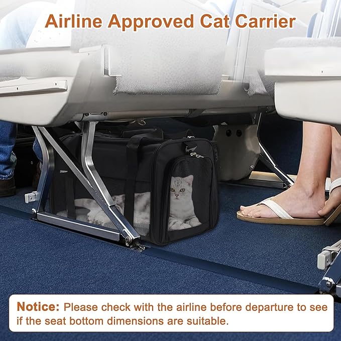 RENEWREVITAL Pet Carrier, Breathable Mesh Design, Soft Cat Carrier with Shoulder Strap, Comfortable Travel Solution, Black