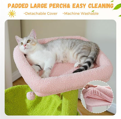 PAWZ Road Large Cat Tree, 41 Inches Multi-Level Cat Tower with 2 Spacious Condos for Large Indoor Cats, Pink Flower Cat House with Comfy Hammock, Padded Perch, Scratching Pad and Replaceable Balls