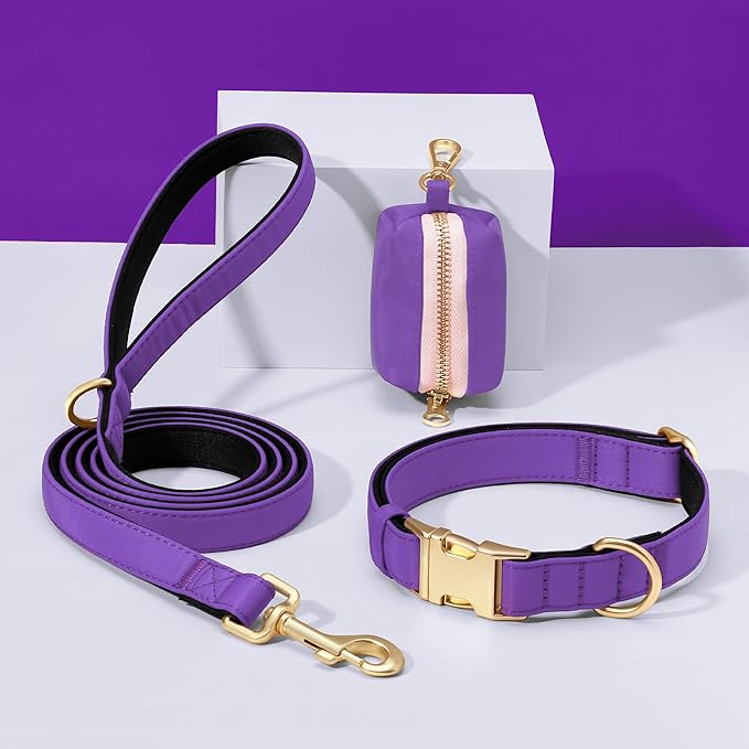 Didog Soft Padded Dog Collars for Medium Dogs, Colorful and Durable Dog Collar with Quick Release Buckle, Light and Breathable for Daily Walking, Purple, M