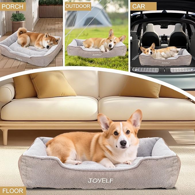 JOYELF Rectangle Dog Bed Calming Cat Bed Sofa, Cute Fluffy Pet Couch Bed for Dogs and Cats - Large(Upgraded Version)