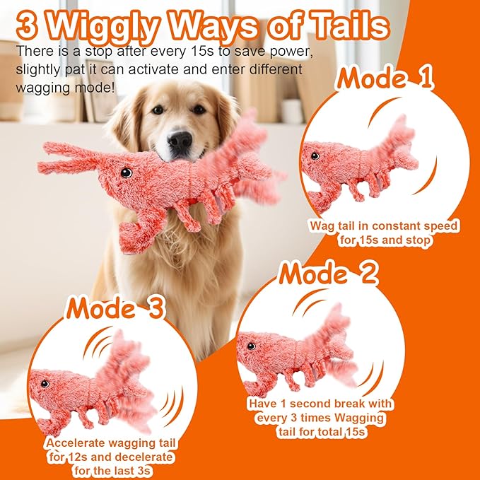 Mity Rain Interactive Lobster Dog Toy - Keeps Small, Medium & Large Dogs Busy Indoors & Outdoors - Rechargeable, Plush & Squeaky