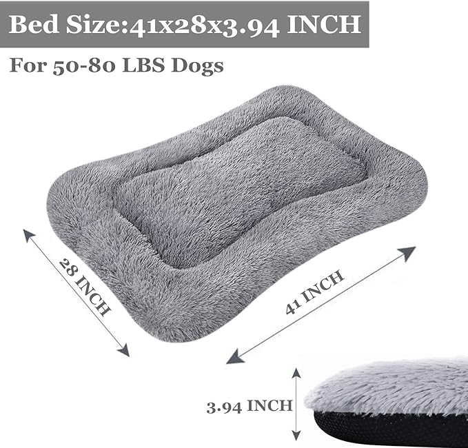 Coohom Deluxe Plush Dog Bed Pet Cushion Crate Mat,Fulffy Comfy Kennel Anti-Slip Washable Pad for Medium Large X-Large Dogs(X-Large, Grey)