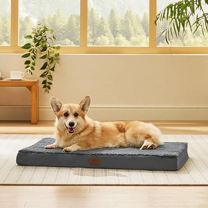 Bedsure Large Dog Bed for Crate - Comfy Flat Pet Beds with Removable Washable Cover, Orthopedic Egg Crate Foam Crate Mat, Suitable for Pet Up to 50 lbs