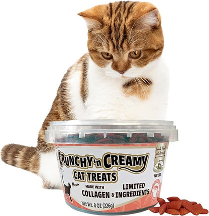 Fieldcrest Farms Nothin’ to Hide Collagen Cat Treats – Crunchy & Creamy Cat Snacks, High-Protein Healthy Treats for Skin, Coat & Joint Support, Salmon Flavor, 8 oz. Resealable Tub