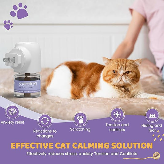 BUDDYJOY Cat Calming Diffuser Refills – Long-Lasting 30-Day Formula, Cat Pheromones Calming Diffuser for Stress Relief, Relaxation, and Anxiety Reduction, Easy to Use – (2 Diffusers + 2 Refills)