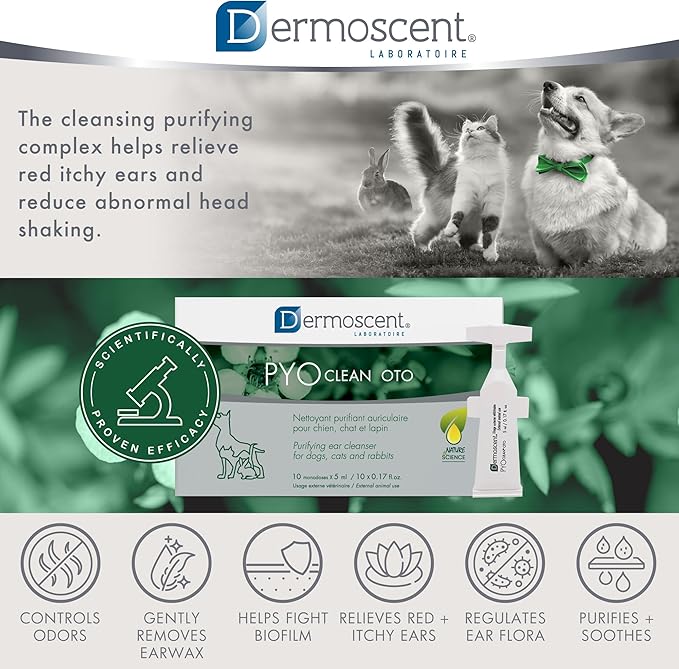 Dermoscent Pyoclean OTO Dog Ear Cleaner - Drops to Stop Head Shaking, Itchy & Waxy Ears - Non-Toxic - Ear Cleaning Solution for Dogs
