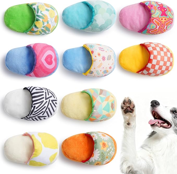 Nocciola 10 Pack Slipper Dog Toys, Squeaky Crinkle Plush Dog Toys for Small Medium Dogs, Interactive Chew Toys for Boredom, Indoor Soft Puppy Toy Set