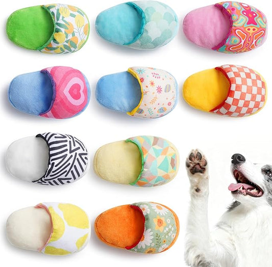 Nocciola 10 Pack Slipper Dog Toys, Squeaky Crinkle Plush Dog Toys for Small Medium Dogs, Interactive Chew Toys for Boredom, Indoor Soft Puppy Toy Set