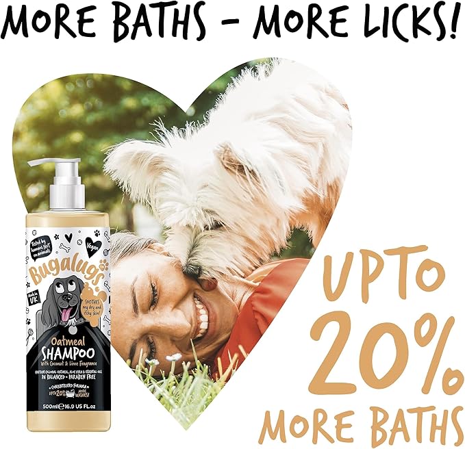 BUGALUGS Oatmeal & Aloe Vera Dog Shampoo Dog Grooming Shampoo Products for Smelly Dogs with Fragrance, Oatmeal Puppy Shampoo, Professional Vegan pet Shampoo & Conditioner