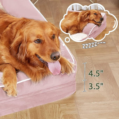 Casa Paw Orthopedic Dog Beds for Large Sized Dogs, Waterproof Egg Crate Foam Large Dog Couch Beds with Comfy Bolster 36x27Inch, Washable Pet Beds with Removable Cover and Nonskid Bottom, Pink