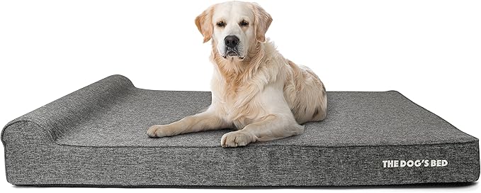 The Dog’s Bed Orthopedic Headrest Dog Bed XXXL Grey Linen, Memory Foam, Pain Relief for Arthritis, Hip & Elbow Dysplasia, Post Surgery, Lameness, Waterproof Washable Cover, Veterinary Approved