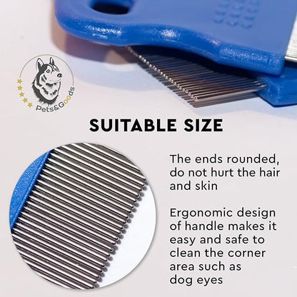 Pets&Goods Tear Stain Remover Comb Set for Dogs & Cats – Stainless Steel Eye Grooming Tool for Stains, Crust & Mucus – Gentle, Safe, Reusable – 2 Pack
