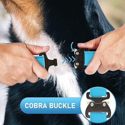 NexaPaw Biothane Dog Collar with Cobra Buckle - Made in USA - QR Code Dog Tag ID Included - Adjustable Heavy Duty Dog Collars for Medium Large Dogs - Waterproof Military Grade Tactical Collar for Dogs
