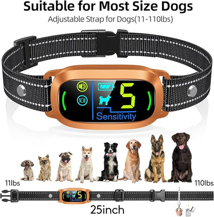 Dog Bark Collar for Large Medium Small Dogs, Rechargeable Smart Bark Collar, Anti Barking Training Collar with 5 Adjustable Sensitivity Beep Vibration (Copper)