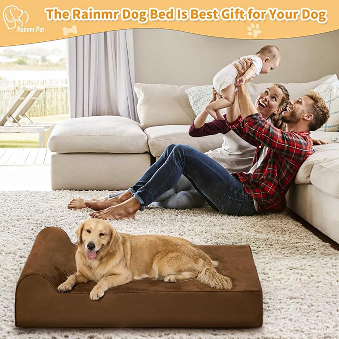 Rainmr Orthopedic Dog Beds for Large Dogs, 7" Memory Foam Dog Beds with Waterproof Liner, Durable Microsuede Cover, Removable and Washable, Nonskid Bottom, 48"x30"x7" L Chocolate