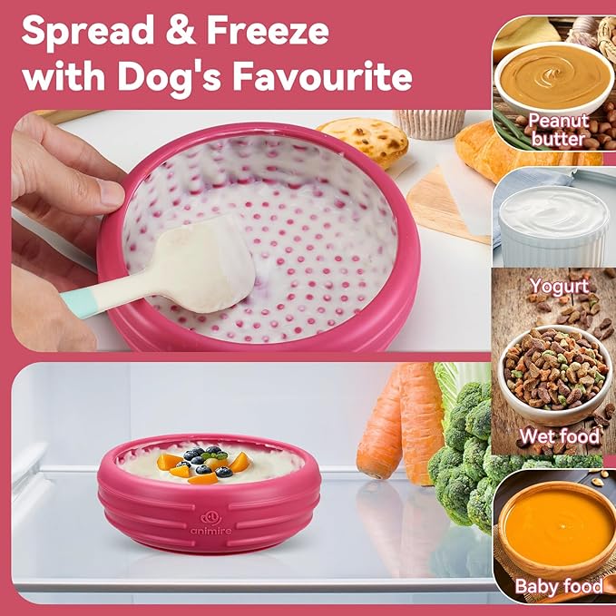 Dog Lick Bowl, Animire Freeze Lick Mat for Dogs, Non-Slip Slow Feeder Licking Bowl Enrichment Treat for Distraction Anxiety Relief, Food Grade Silicone, Dishwasher Safe(Rose,XL)