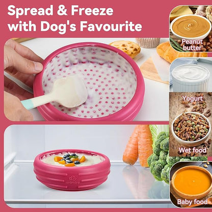 Dog Lick Bowl, Animire Freeze Lick Mat for Dogs, Non-Slip Slow Feeder Licking Bowl Enrichment Treat for Distraction Anxiety Relief, Food Grade Silicone, Dishwasher Safe(Rose,XL)