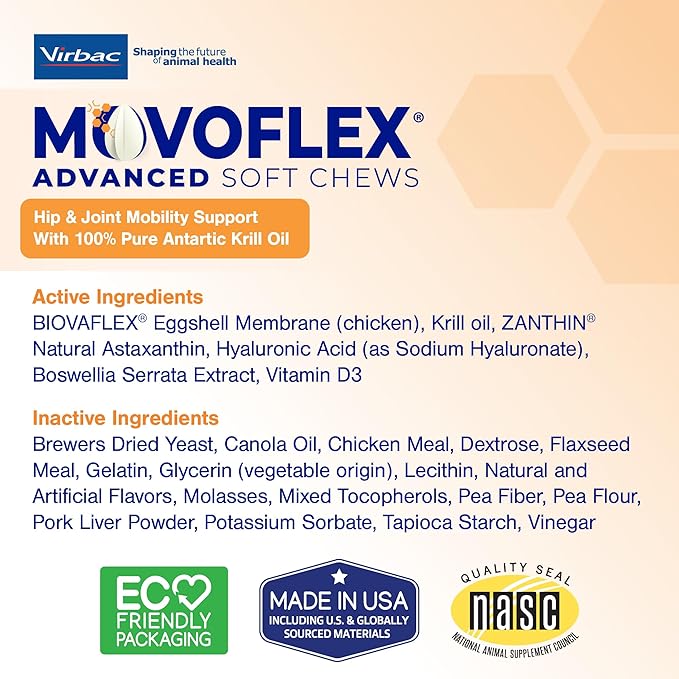 Advanced Soft Chews Hip and Joint Support Supplement for Small Dogs - Movoflex 120 Count by Virbac