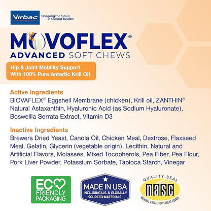 Advanced Soft Chews Hip and Joint Support Supplement for Small Dogs - Movoflex 120 Count by Virbac