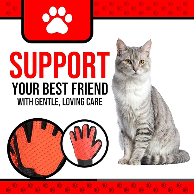 Pet Grooming Gloves – 1 Pair – Deshedding & Bath Massage Mitts for Dogs & Cats – Choose from 5 Colors – Adjustable, Reusable & Easy to Clean (Red)