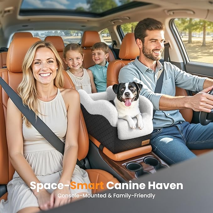 Mavora Max Portable Small Dog Seat for Car, Luxury Center Console Dog Car Seat Booster with Safety Tethers, Anti-Collapse Pet Travel Carseat for SUV, Truck (Black/White)