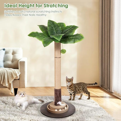 Cat Scratching Post, 35 Inch Tall Cat Scratcher Cat Tree Tower with Hanging Ball for Indoor Cats Adults,Sisal Rope Kitten Scratch with Interactive Mouse Cat Toy