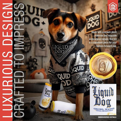 Chomp Haus Liquid Dog Growl Water – Luxurious Plush Dog Toy with Squeaker, Premium Fabric, Embroidered Details, Designer-Inspired Chew Toy, Fun Gift for Small to Medium Dogs & Dog Lovers