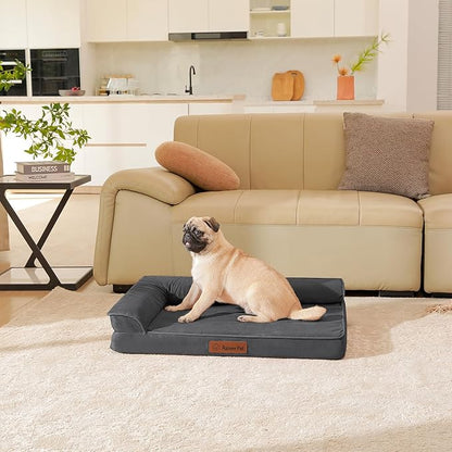 Rainmr Orthopedic Dog Bed Medium Size Dog, Memory Foam Dogs Bed for Medium Dogs, Washable and Removable Microsuede Cover, Waterproof Liner, Non-Skid Bottom, 30x20x6 Inches, Dark Grey