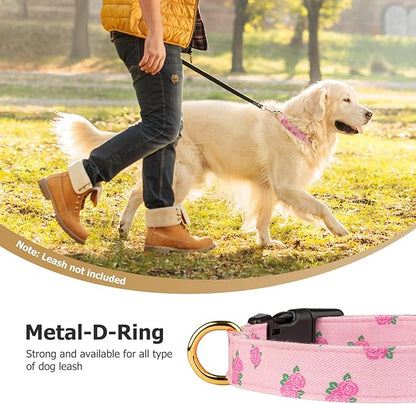Cotton Handmade Dog Collar Cute and Distinctive Patterns Pink Rose with Pendant for Girl Boy Dogs Collars S
