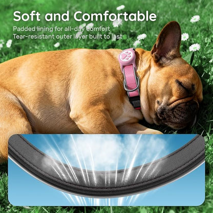 Reflective Dog Collar with Waterproof Air tagholder & Anti-Lost QR Code | Ultra-Durable | Soft Padded | Safety Locking Buckle | Fit Large Dogs (Neon Pink L(15.7"-23.6"))