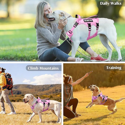 WINSEE Escape Proof Dog Harness, Service Working Molle Harness with Double Handle, Tactical Pet Vest with 4 Patches for Small Medium Large Dogs Walking Hiking Hunting