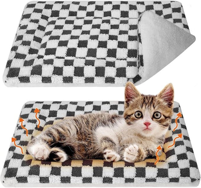 VitalCozy 2 Pack Self Warming Cat Mat Self Heating Pad Bed Reversible Machine Washable Reflects Body Heat Warm Thermal Pet Pad Crate Blanket for Feral and Indoor Cat (Dark Grey,21" X 14",Plaid)