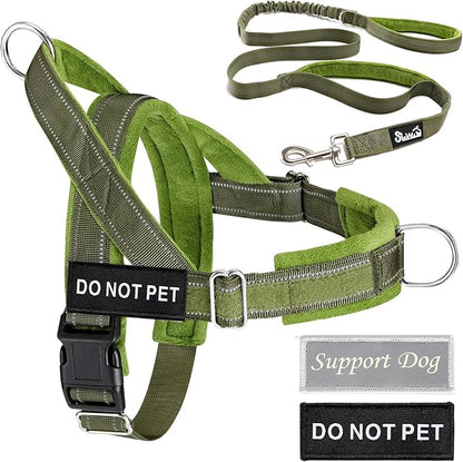 Lukovee No Pull Dog Harness & Leash Set - Heavy Duty Dog Vest Harness with Soft Padded for Medium Large Dogs, Adjustable Reflective Tactical Pet Harness for Easy Walk and Training (XL, Green)