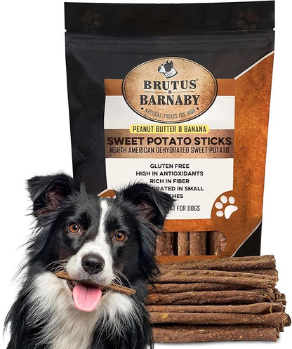 BRUTUS & BARNABY USA Sweet Potato Dog Treats - Grain Free, Peanut Butter Crunchy Sticks are Great Tasting, Promotes Positive Dog Gut Health with Natural Anti-Diarrhea Properties,(2lb Bag)