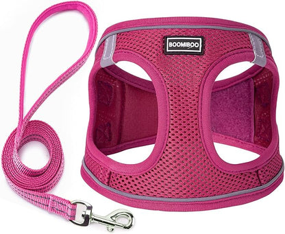 Dog Harness with Leash Set, No Pull Adjustable Reflective Step-in Puppy Pet Vest Harnesses for Small Medium Large Dogs and Cats,Rose Red M