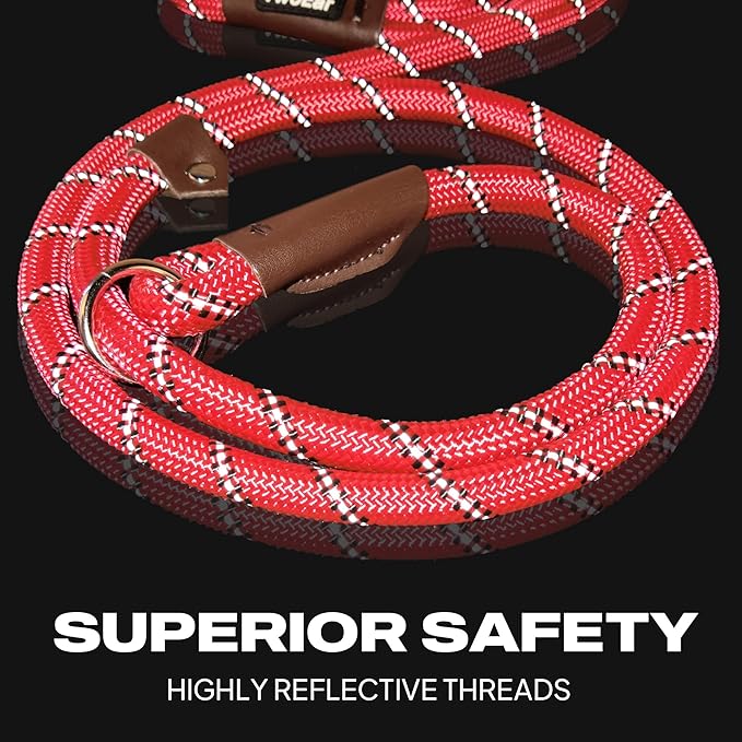 TwoEar 6FT Slip Lead Dog Leash, Heavy Duty Slip Leash for Dogs with Highly Reflective, Strong Rope Slip Leads No Pull Pet Training Leashes for Large Medium Dogs (1/2", Red)