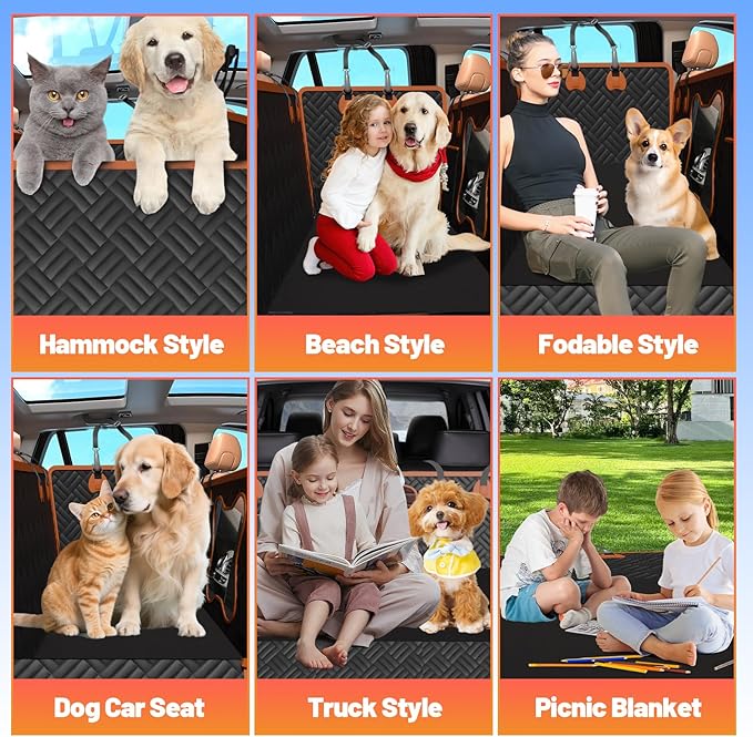 Diiouogs Dog Car Seat Cover for Back Seat Waterproof Pet Hammock with Hard Bottom Sturdy 400lb Backseat Extender for Dogs Easy to Clean Car Seat Protector Dog car seat Covers