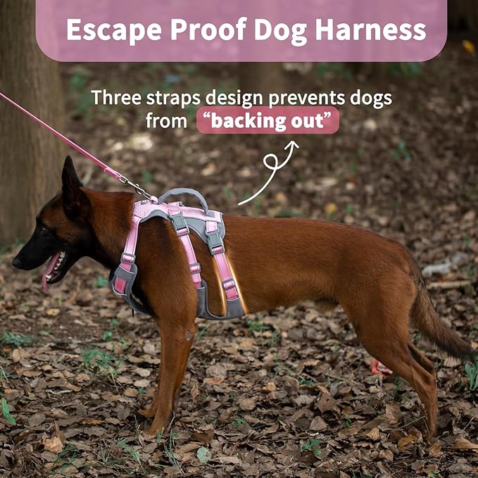 Huntboo Reflective Dog Harness with Handle, Escape Proof, No Slip, Breathable, Lightweight, Adjustable Lift Harness for Small, Medium, and Large Dogs Walking, Training, and Running Gear(Light Pink,M)