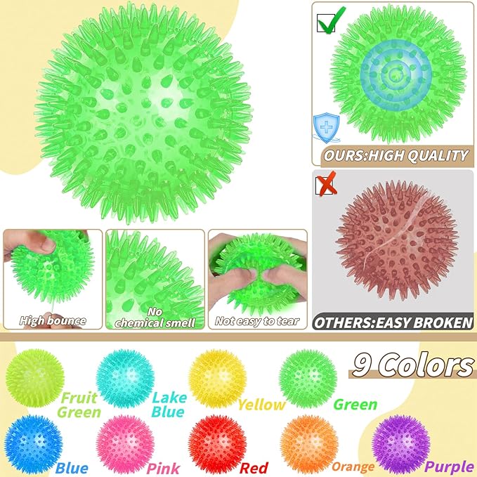 36 Pcs 2.5 in Squeaky Dog Toy Balls Spiky Dog Balls Chew Toy for Teething Durable High Bounce TPR Fetch Toy 9 Colors Water Toys for Small Medium Dogs Aggressive Chewers Clean Teeth and Training