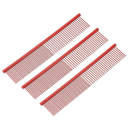 PETAXCELL Dog Cat Comb, Pet Combs Stainless Steel Teeth with Rounded Ends for Knots Mats Loose Hair Removal, 7.5IN (Red Coated, 3 Pack), Grooming Tool Intended for Long Curly Hair Pet