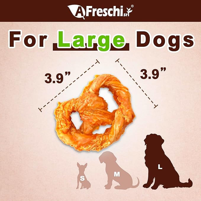 A Freschi srl Turkey Tendons for Dogs, USA-Sourced, Healthy Dog Treats, Rawhide-Free Puppy Chews, Long Lasting, All Natural, Hypoallergenic Dog Treats for Large Breeds, 10 oz Pack Pretzel (L)