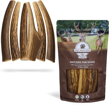 WhiteTail Naturals Antlers for Dogs (6 Pack) Deer Antler Dog Chew Bones for Small Aggressive Chewers - Long Lasting Whole Antlers - Hand Trimmed & Naturally Shed