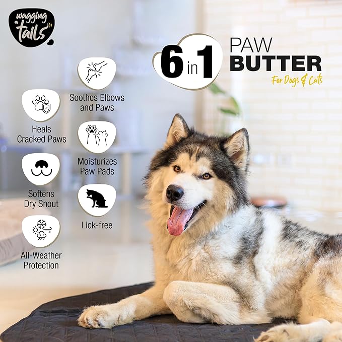 Wagging Tails 6-in-1 Paw Butter for Dogs & Cats, 1.76 fl oz (Pack of 2) Turmeric & Honey-Infused Lick-Safe Balm | Relieves Elbow & Paw Discomfort, Repairs Cracks, Moisturizes Pads & Softens Snouts